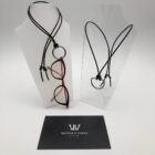 Black silver casual leather eyeglass cord "D Ring" by Woods & Byrne
