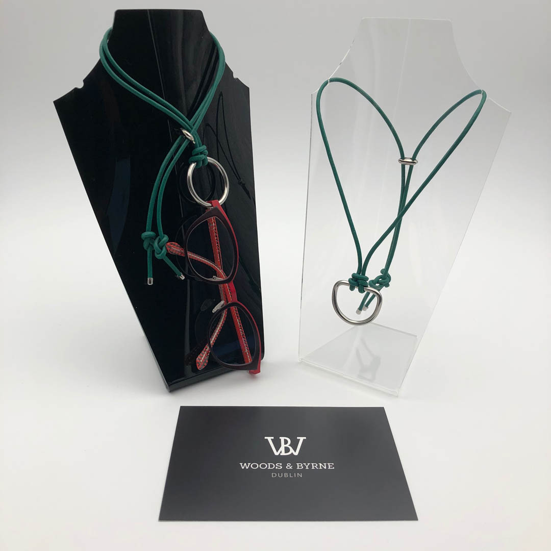Dark green casual leather eyeglass cord "D Ring" by Woods & Byrne