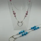 Details blue and pink Murano eyeglasses chain from the Woods & Byrne collection