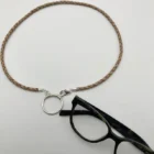 Beige glasses chain braided leather sterling silver by Woods & Byrne