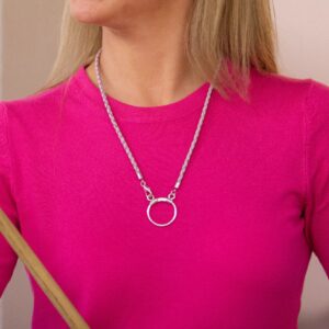 Pink glasses chain braided leather sterling silver by Woods & Byrne