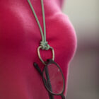 Green casual leather eyeglass cord "D Ring" by Woods & Byrne
